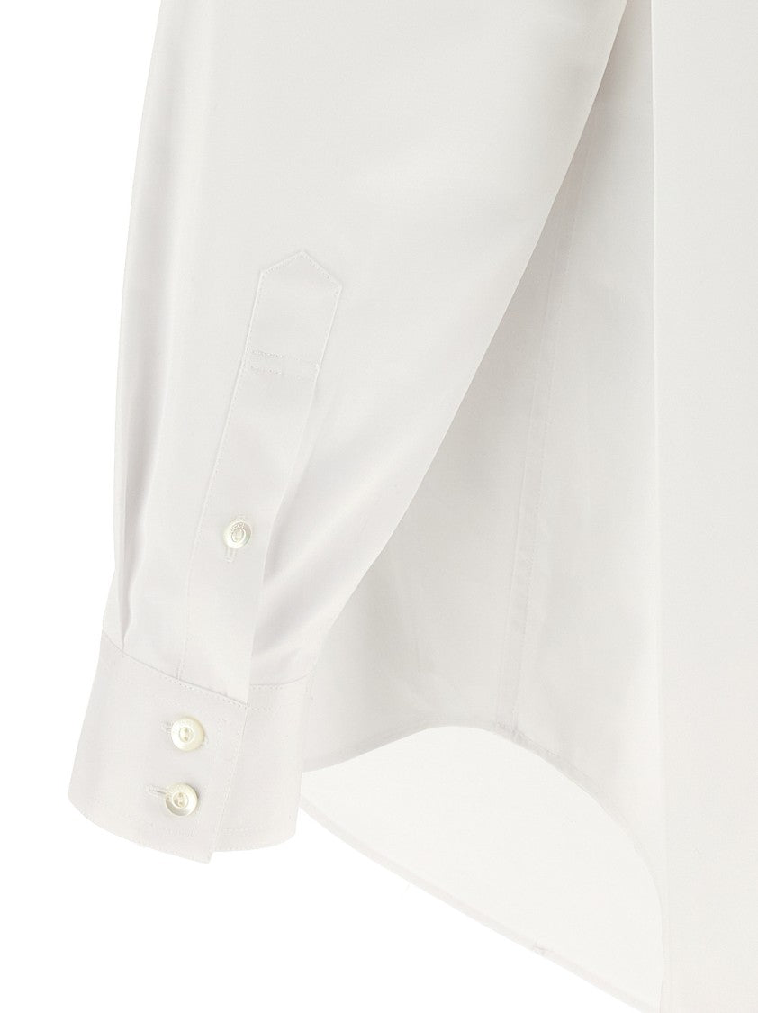 Gucci Pointed Collar Cotton Poplin Shirt With Embroidered Logo