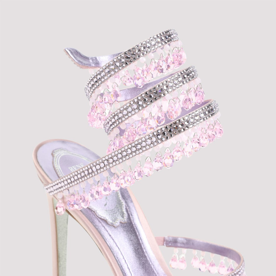 René Caovilla Lilac Satin Chandelier Leather Sandals