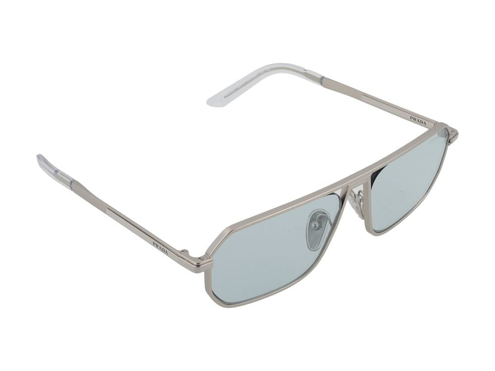 Prada Geometric Blue Tinted Lens Steel Frame Sunglasses