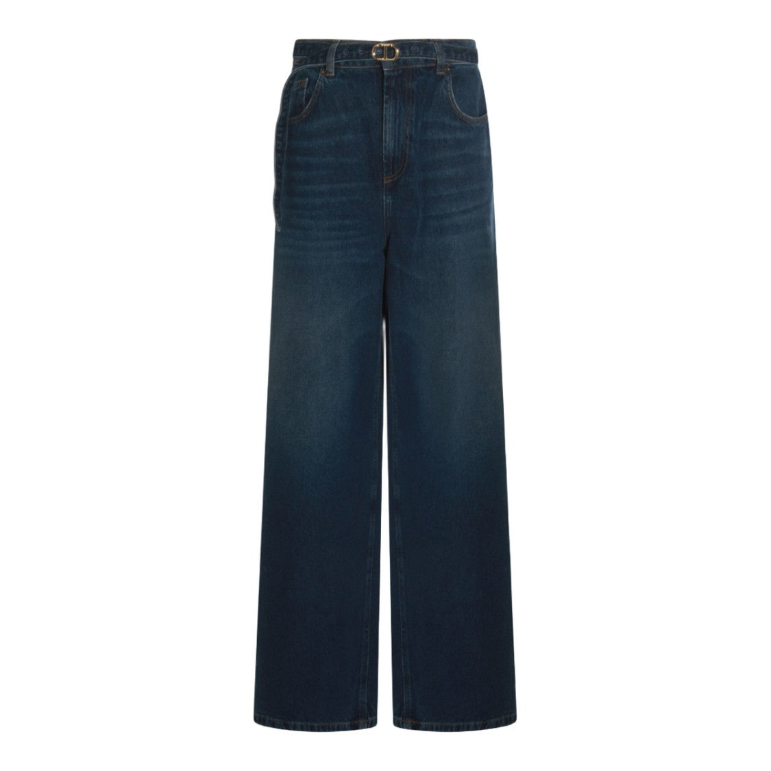 Twin-Set Wide-Leg High-Waisted Jeans With Gold-Tone Buckle Detail