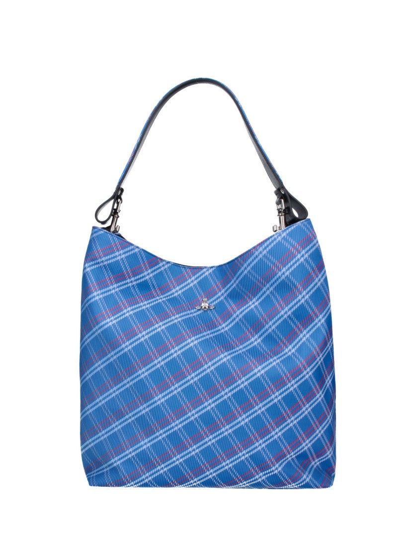 Vivienne Westwood Blue Large Lottie Stuart Tartan Fabric Shoulder Bag