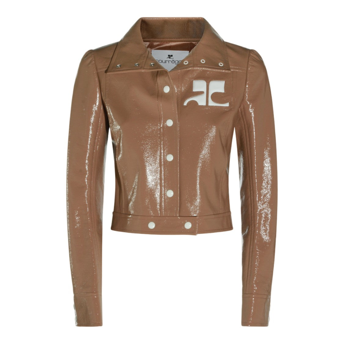 Courrèges Cropped Patent Leather Jacket With Structured Collar