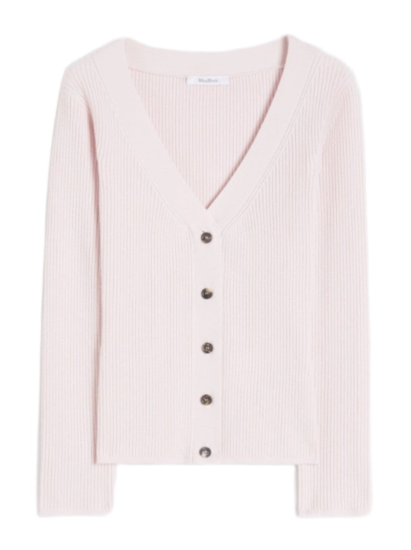 Max Mara Ribbed Knit Cardigan With Deep V-Neckline