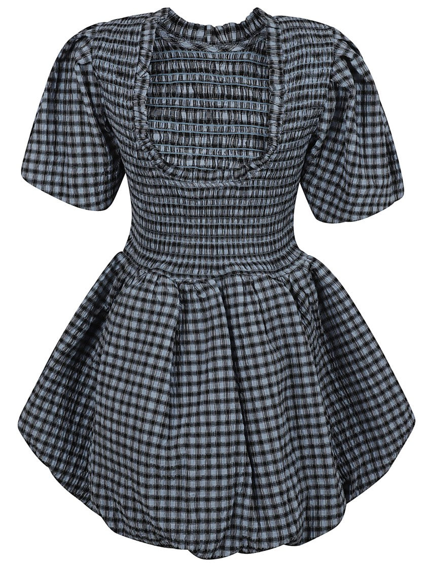 Ganni Smocked Bodice Dress With High Neckline