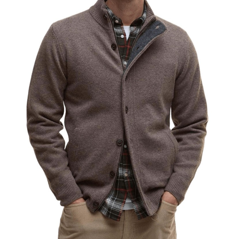 Barbour Textured Lambswool Cardigan With Suede Elbow Patches