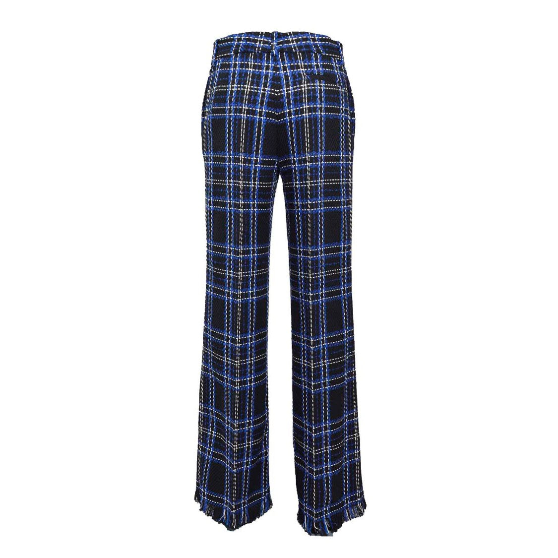 Msgm Black And Blue Tartan Tweed Flare Pants