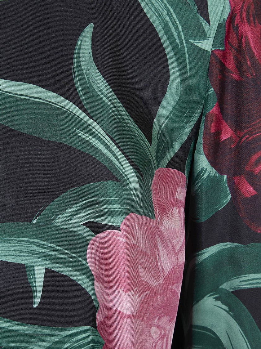 La Double J Floral Print Silk Blouse With Boxy Silhouette And Wide Sleeves