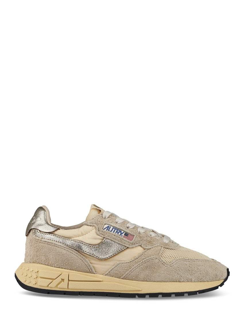 Autry Neutrals Textured Suede And Mesh Sneakers