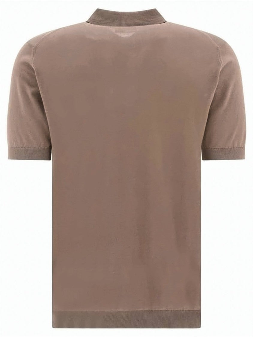 John Smedley Classic Brown Polo Shirt With Smooth Knit And Ribbed Details