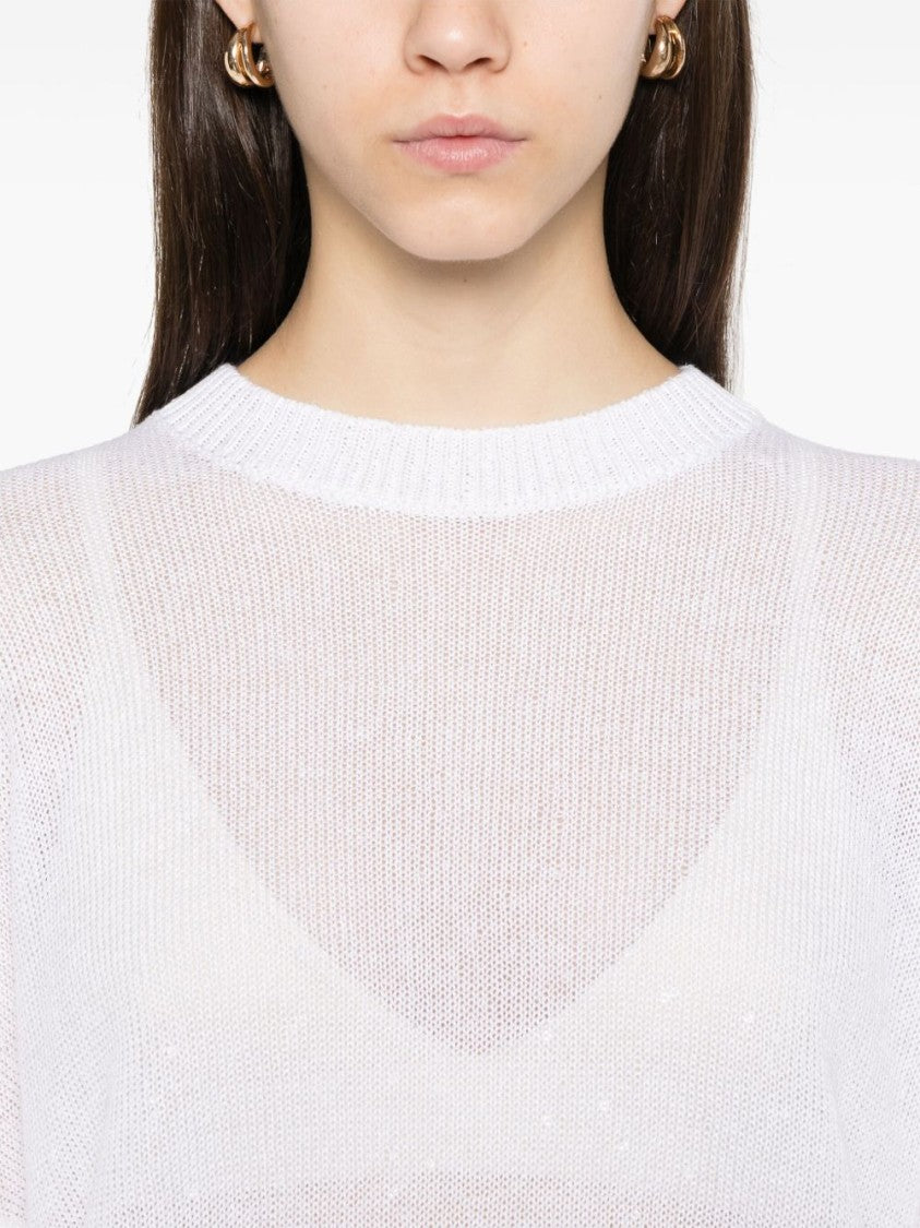 Brunello Cucinelli White Linen-Silk All-Over Sequins Sweater