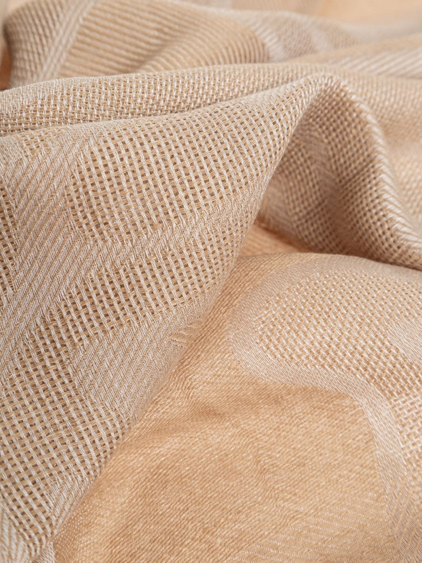Max Mara Beige Jacquard Pattern Fringed Scarf