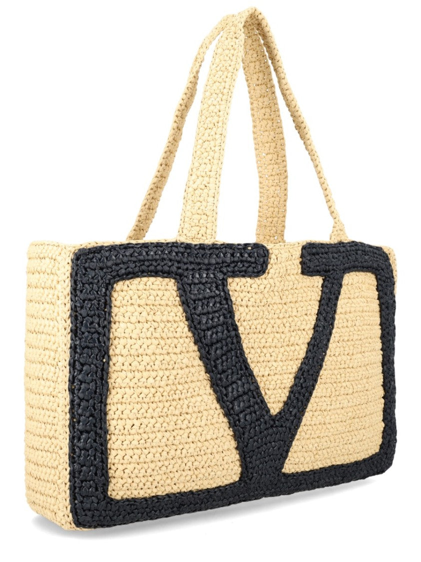 Valentino Garavani Large Woven Shopping Bag With Oversized 'V' Design