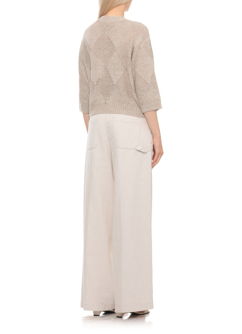 Peserico Beige Sequined Linen-Cotton Sweater
