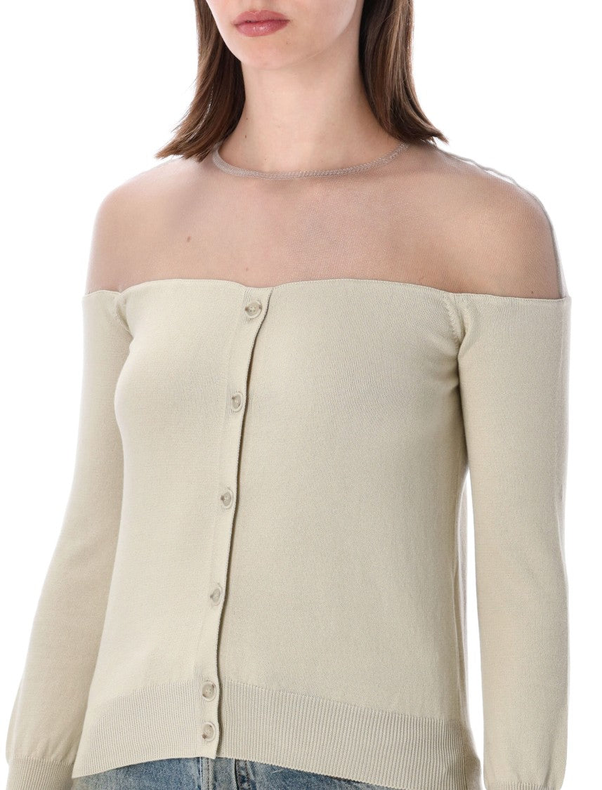 Mm6 By Maison Margiela Off Shoulder Fitted Ribbed Cardigan