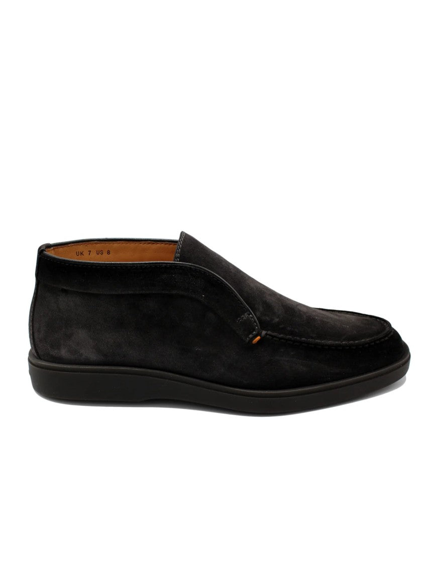 Santoni Almond-Toe Brown Suede Slip-On Boot With Elastic Side Panels