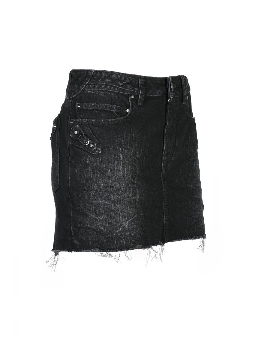 Balenciaga Distressed Black Mini Denim Skirt With Raw Hemline And Functional Pockets