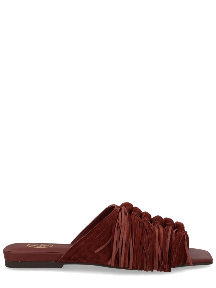 Ash Deep Reddish-Brown Brigitte Knotted Fringes Mules