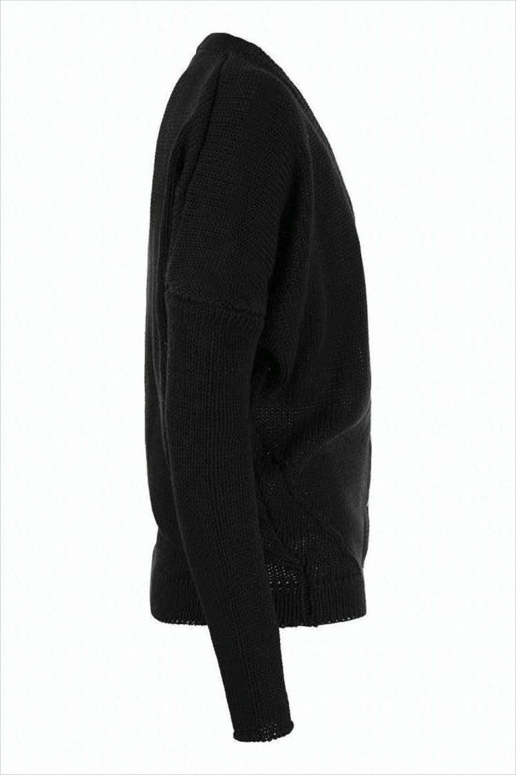 Marni Textured Black Knitted Cardigan With V-Neckline And Embroidered Logo
