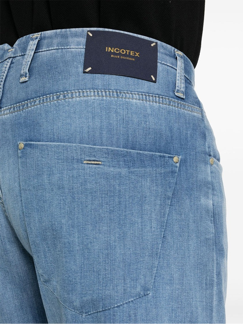 Incotex Blue Pantalone Straight-Leg Denim Stretch Pants