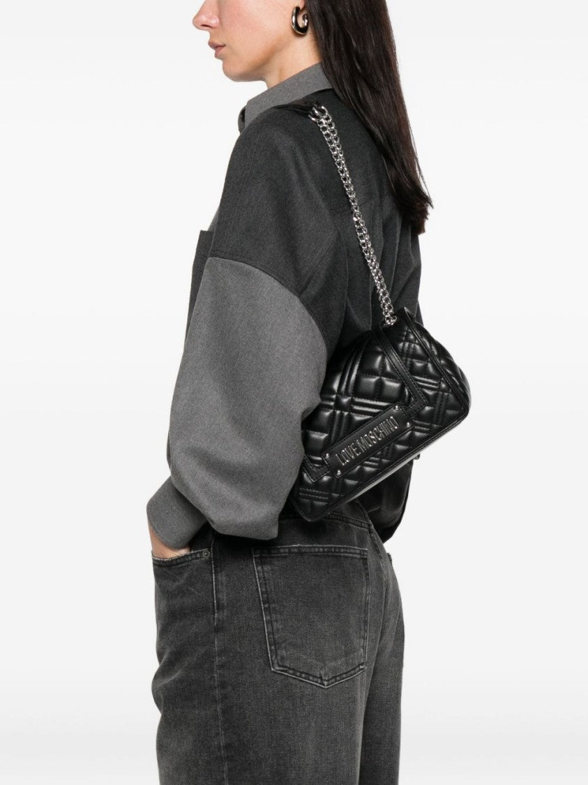 Love Moschino Quilted Black And Silver Shoulder Bag