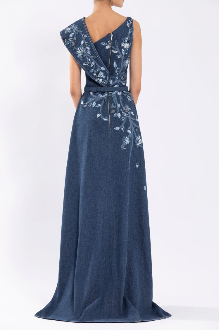 Saiid Kobeisy Denim Dress With Printed Embroidery