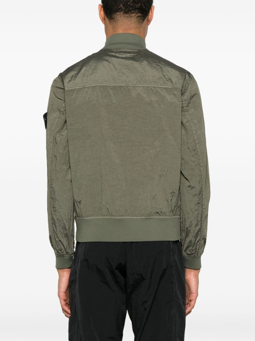 Stone Island Military Green Bomber Jacket With Iridescent Finish
