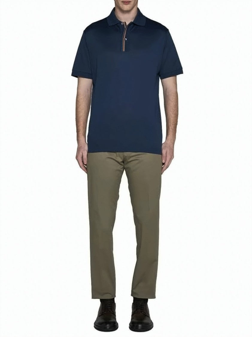 Paul Smith Classic Blue Polo Shirt With Striped Button Placket