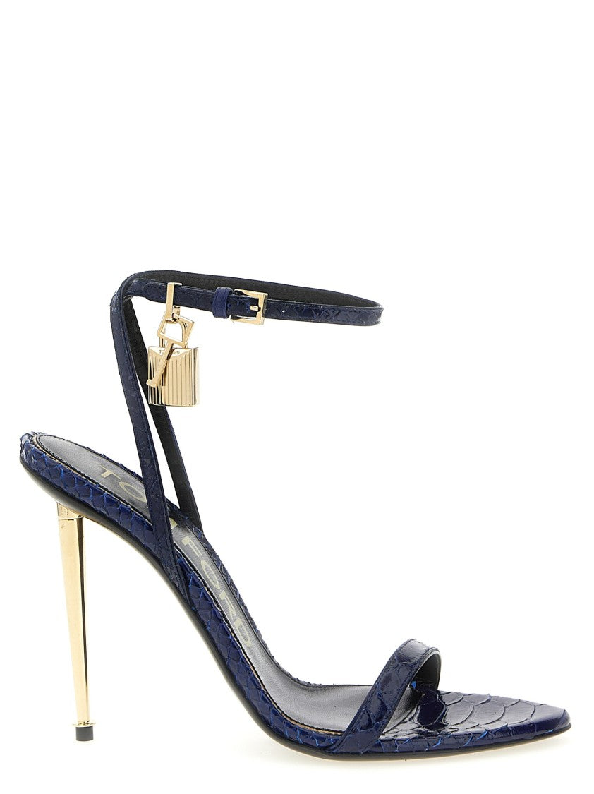 Tom Ford Python Print Leather Sandals With Padlock Charm