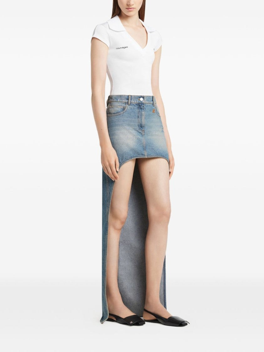 Courrèges Fitted White T-Shirt With Deep V-Neckline