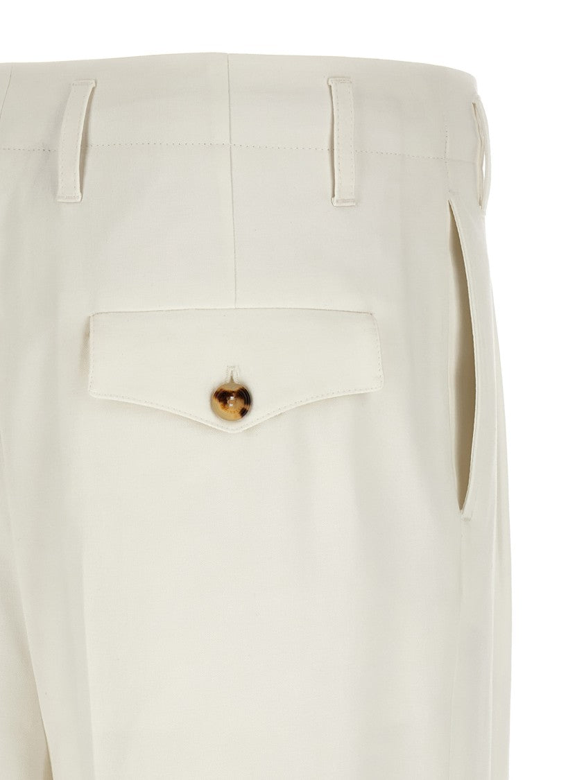 Brunello Cucinelli Tapered White Cotton Trousers With High Waist And Pleated Front
