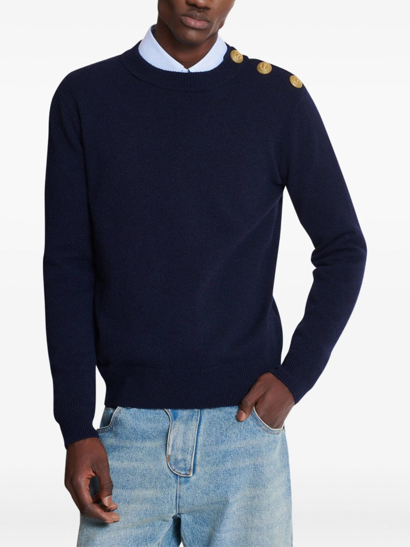 Balmain Dark Navy Classic Crew Neck Sweater