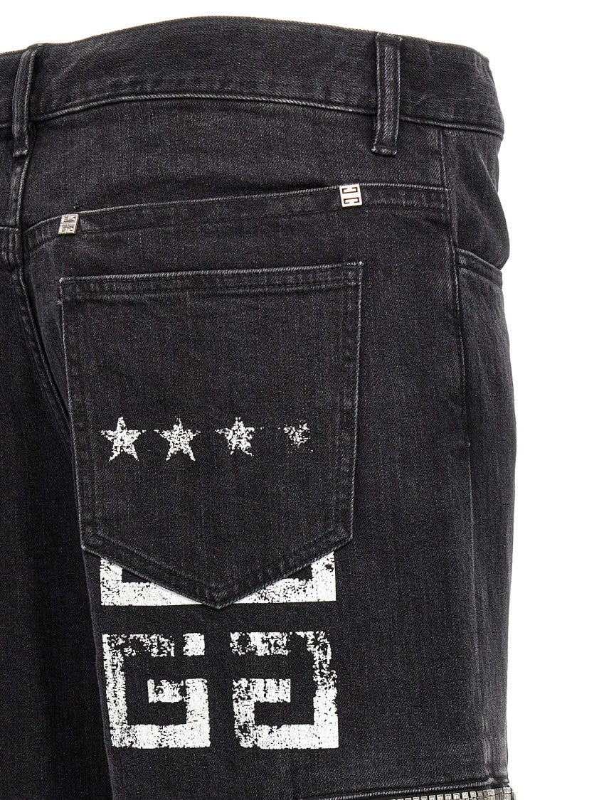 Givenchy Black Denim Cargo Jeans With 4G Print