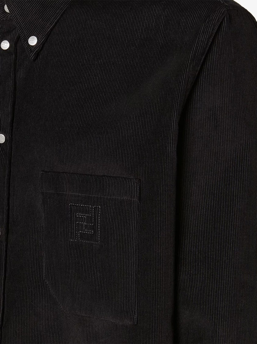 Fendi Black Corduroy Button-Down Chest Pocket Shirt