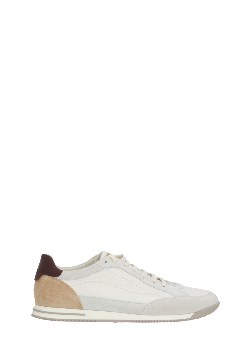 Brunello Cucinelli Ivory Leather Suede Inserts Sneakers