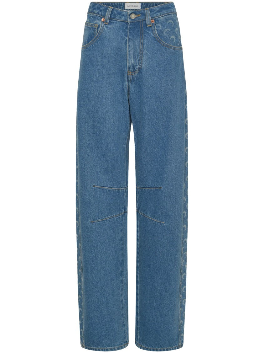 Marine Serre Relaxed-Fit Light Blue Denim Baggy Jeans