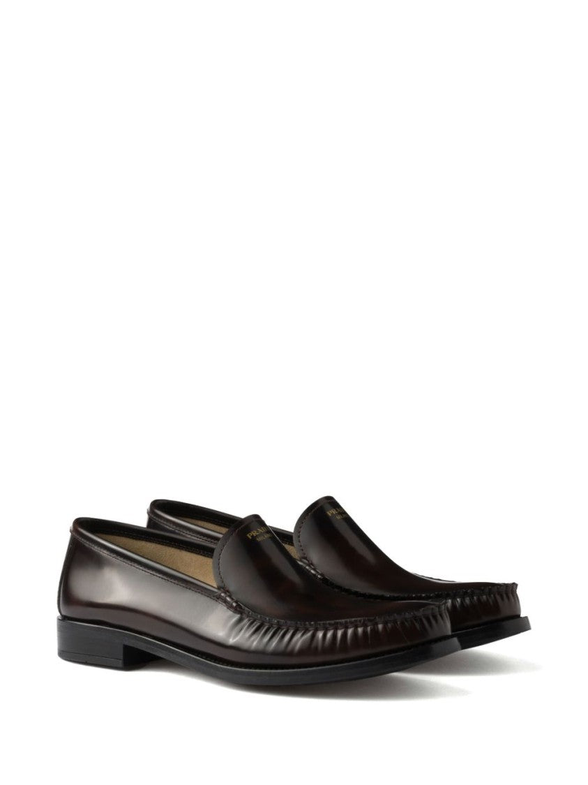 Prada Polished Leather Flat Shoes With Rounded Toe