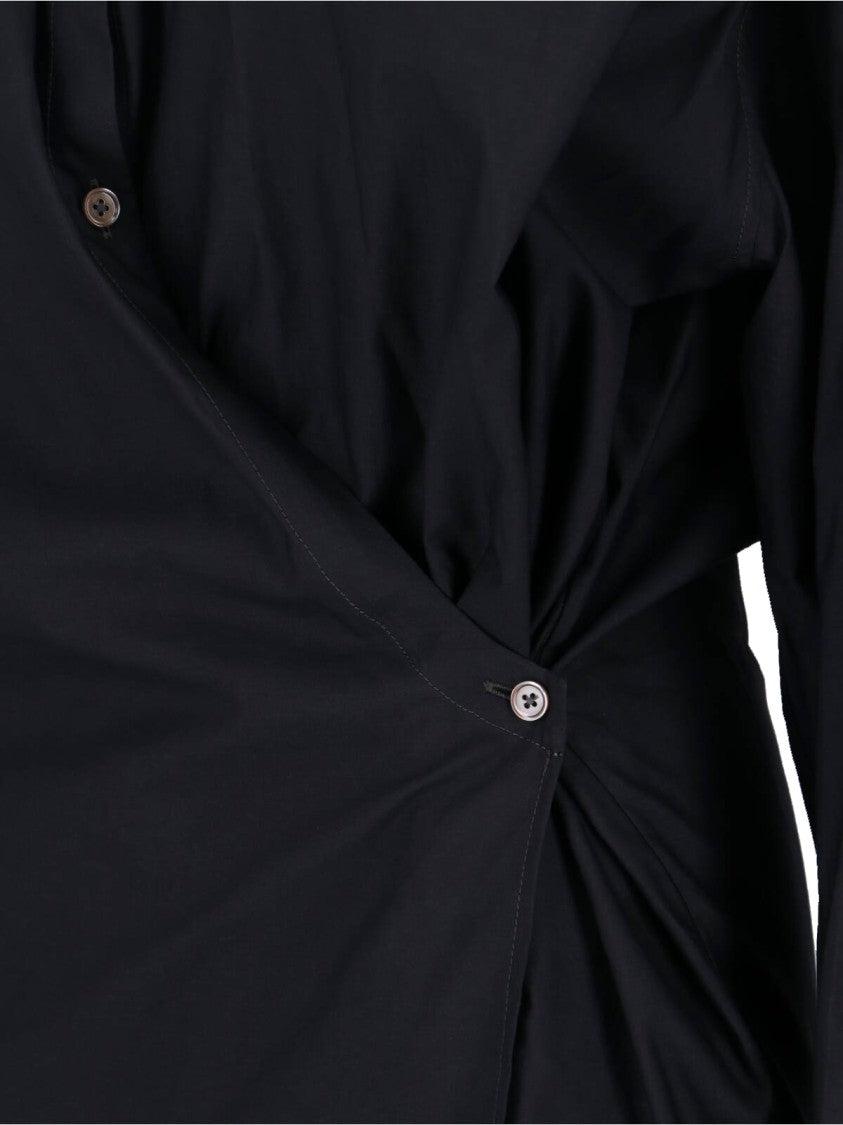 Lemaire Black Draped Cotton Silk Wrap Shirt
