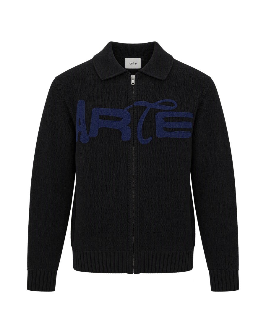 Arte Antwerp Black Polo Collar Full-Zip Cardigan