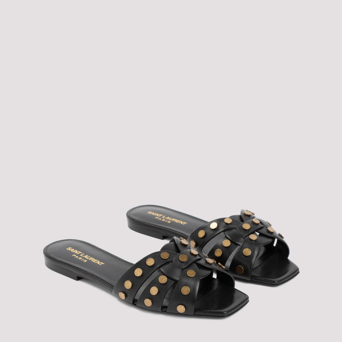 Saint Laurent Black Leather Tribute Studded Sandals