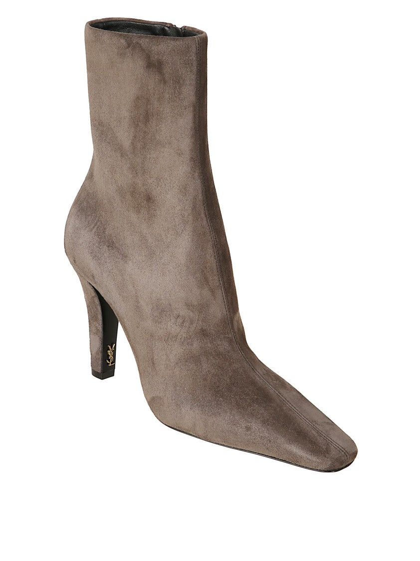 Saint Laurent Suede Ankle Boots With Tapered Block Heel