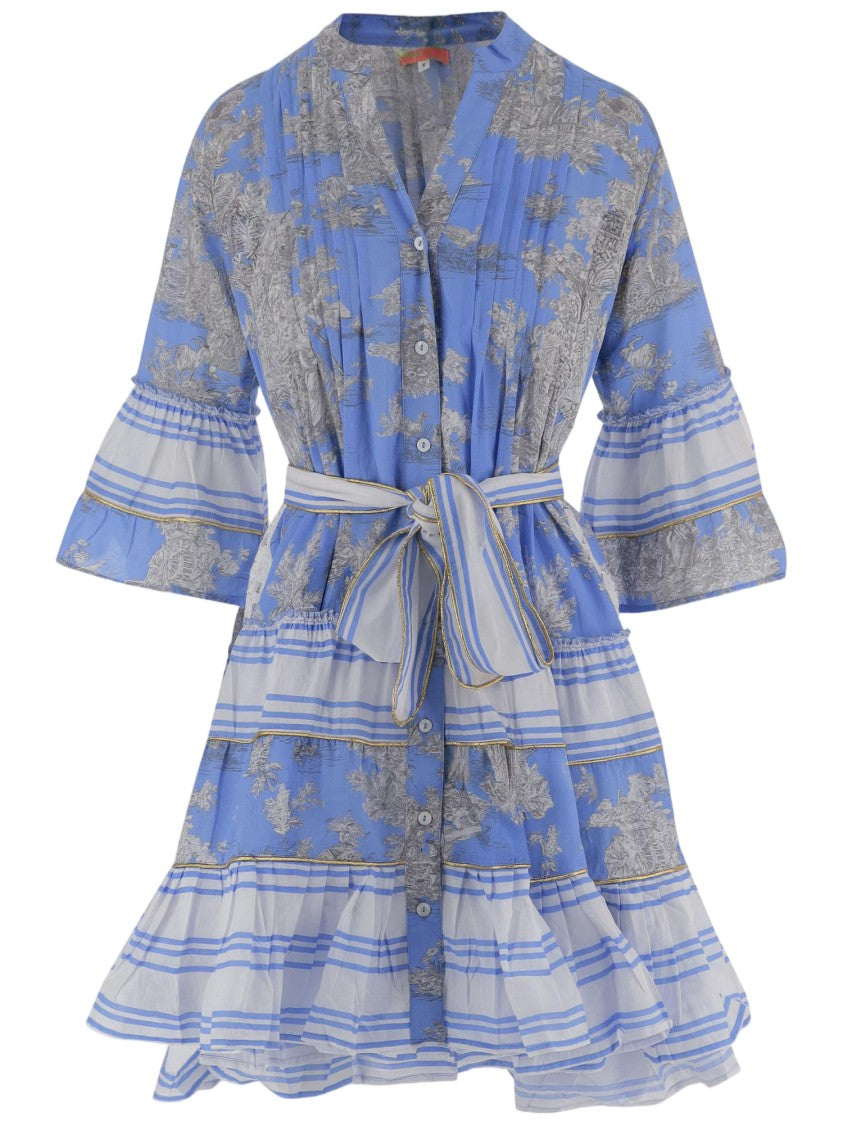 Pep's Cannes Floral-Print Cotton Dress With Mandarin Collar And Ruffled Details