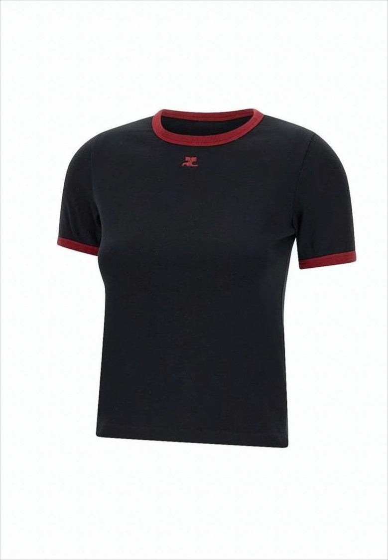 Courrèges Fitted Cotton Crop Top With Contrasting Trims