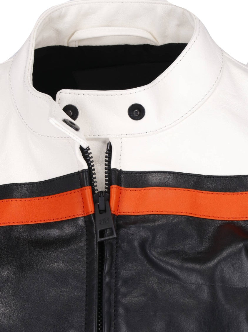 Balenciaga Cropped Biker Jacket In Multicolor Panel Design