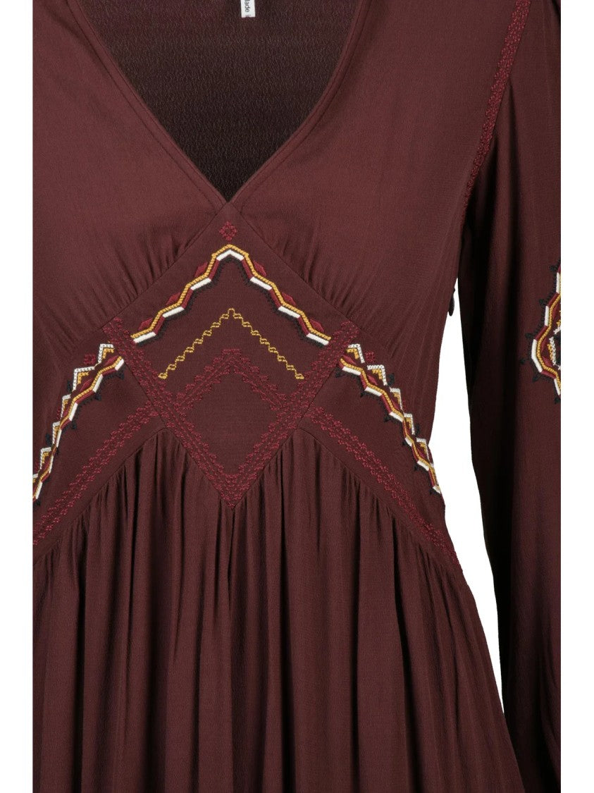 Ba&Sh Empire-Cut Midi Dress With Geometric Embroidery