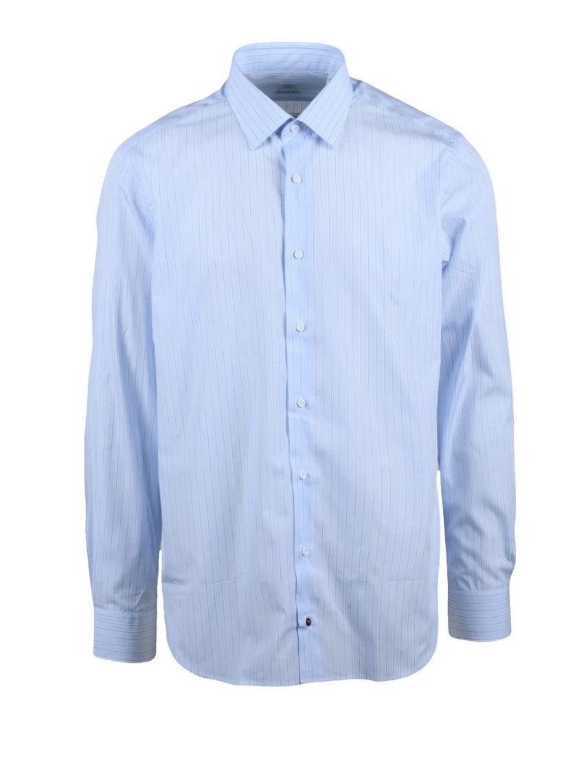 Carrel Sky Blue White Cotton Men Shirt