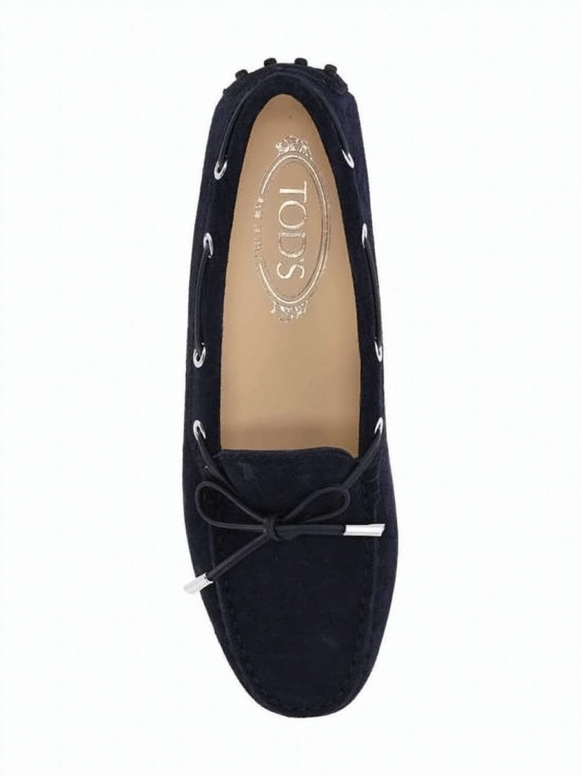 Tod's Soft Suede Loafers With Moccasin Toe And Decorative Bow