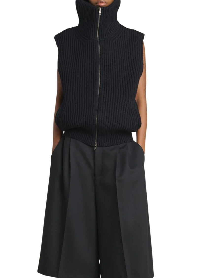 Soeur Kristen Ribbed Knit Stand-Up Collar Sleeveless Sweater