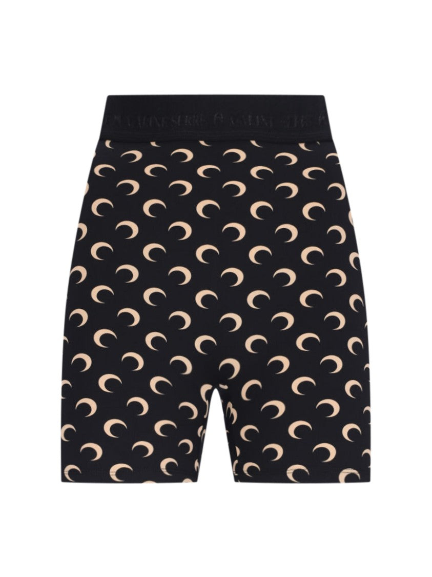 Marine Serre Black High-Waisted Moon Logo Stretch Shorts
