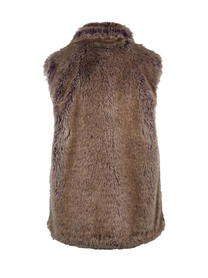 Liu Jo Eco Vest With Plush Faux Fur In Rich Chocolate