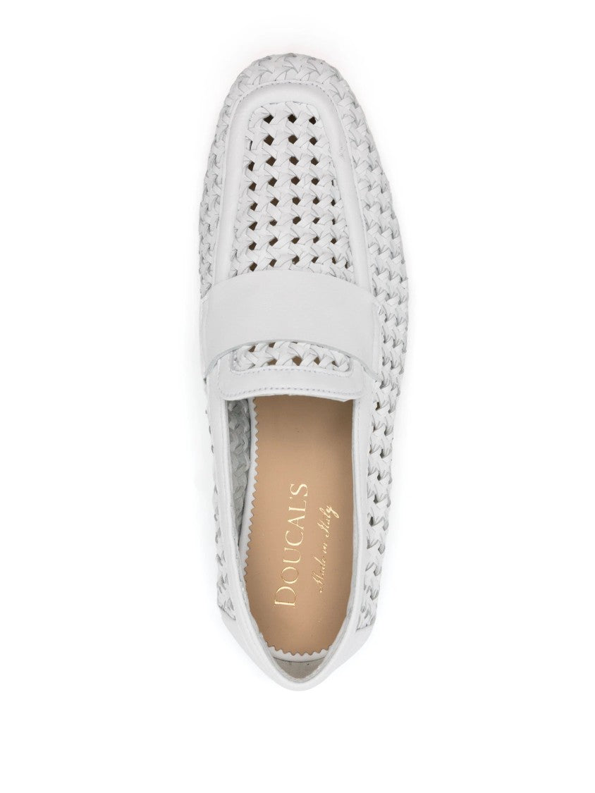 Doucal's Woven Leather Moccasins With Smooth Vamp Strap